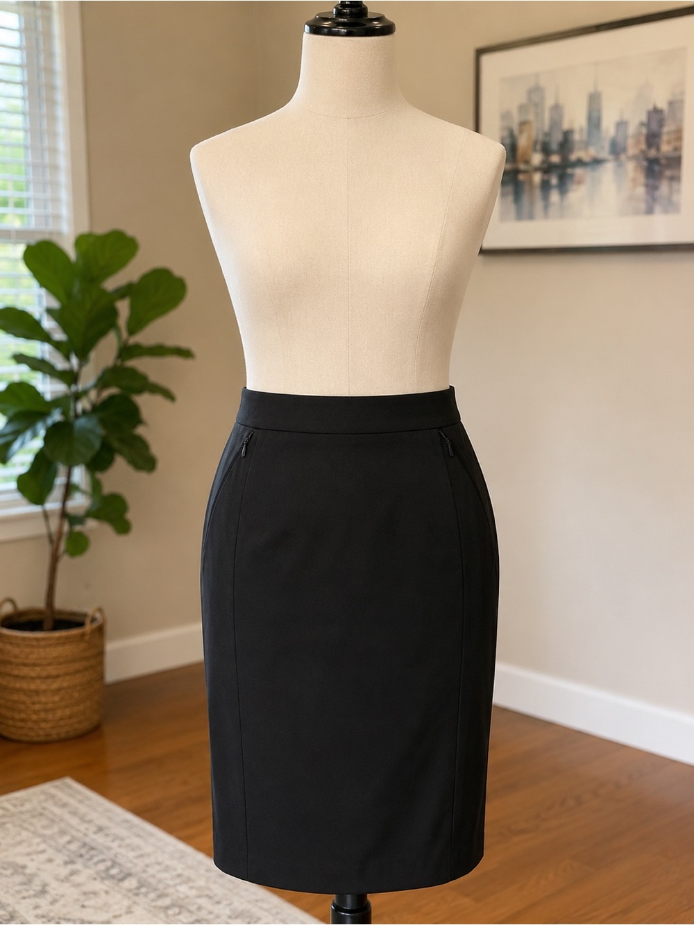 Diane Von Furstenberg Black Tailored Pencil Skirt Double Zippers